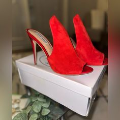 Brand New!! Sexy Red Open Back Pumps! Trendy Red Sole Heels, Red High Heel Heels For Date Night, Chic Red Heels For Party, Red High Heels For Date Night, Trendy Heels With Red Sole For Night Out, Chic Red Open Heel Heels, Fitted Red Heels With Open Heel, Trendy Red Open Heel Shoes, Trendy Red Open-heel Heels