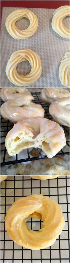 doughnuts are cooling on a rack in the oven, and then glazed with icing