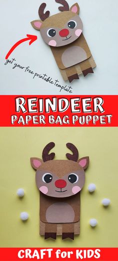 reindeer paper bag puppet craft for kids to make