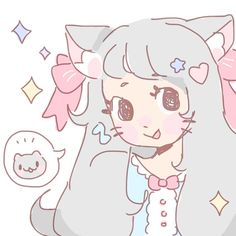 a drawing of a girl with long hair and cat ears