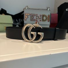 Gg Marmont Wide Belt. Black Leather With Silver Double G Buckle. Great Condition. Barely Worn. Gg Marmont, Belt Black, Gucci Accessories, Wide Belt, Gucci Black, Gucci Belt, Belts, Black Leather, Buckle