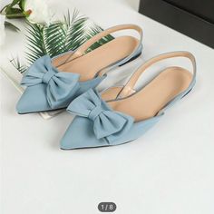 Never Worn Blue Flats With Cute Bows. Blue Flat Sandals Wedding, Best Bridal Shoes Blue, Dusty Blue Wedding Shoes Flats, Old Money Shoes, Outdoor Wear Women, Brown Flat Shoes, Blue Shoes Flats, Blue Bridal Shoes, Shein Shoes