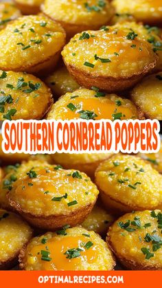 there are several cornbread poppers on the table with text overlay that reads, southern cornbread poppers