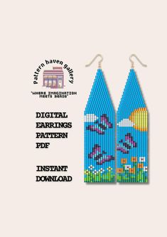 a pair of earrings made out of legos with the words digital patterns on them