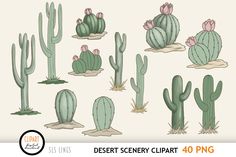 desert scenery clipart with cactus plants