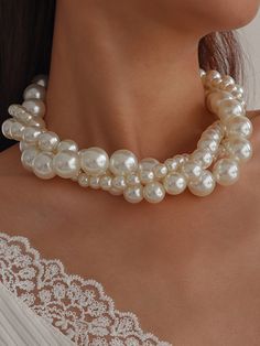 Affordable White Beaded Crystal Necklaces, Luxury White Beaded Statement Necklaces, Luxury Multi-strand Pearl Necklace For Party, Cheap Adjustable Cream Necklaces, Fancy Jewellery Designs, Indian Jewellery Design Earrings, Pearl And Lace, Jewelry Design Earrings, Faux Pearl Necklace