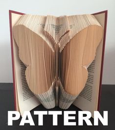 an open book with folded pages and the words pattern printed on it's side