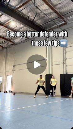 some people are doing exercises in an indoor gym with the words become a better defender with these few tips