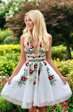 Cute Short Prom Dresses, Floral Homecoming Dresses, Kelly Brown, Dresses Short Prom, Winter Formal Dresses, White Homecoming Dresses, Short Homecoming Dresses, Prom Dresses 2019, Short Prom Dresses