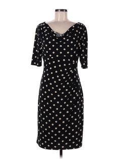 Lauren by Ralph Lauren Cocktail Dress Size: 8 Black Dresses - used. 95% Polyester, 5% Elastane, V-Neck, Polka Dots, Knee Length, 3/4 Sleeve | Lauren by Ralph Lauren Cocktail Dress: Black Polka Dots Dresses - Used - Size 8 Polka Dot Short Sleeve Formal Dress, Formal Short Sleeve Polka Dot Dress, V-neck Polka Dot Dress For Formal Occasions, Black Polka Dot Dress, Cocktail Dress Black, Lauren By Ralph Lauren, Black Cocktail, Black Cocktail Dress, Black Dresses