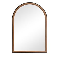 an arched wooden mirror on a white background