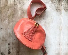 Peach leather bag Coral pink pouch Handmade Leather Pouch image 0 Adjustable Bag Strap, Pink Pouch, Pouch Handmade, Small Leather Bag, Fringe Purse, Adjustable Bag, Wristlet Purse