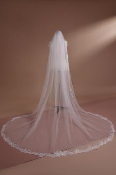 Lace Trim Cathedral Veil with Intricate Embroidery for Sophisticated Brides - WonderlandByLilian Sparkly Cathedral Veil, Classic Wedding Veil, Elegant Embroidered Lace Wedding Dress, Elegant Wedding Dress With Lace Back, Elegant Wedding Dress With Delicate Lace For Bride, Elegant Fitted Veil For Ceremony, Elegant Tulle Wedding Dress With Delicate Lace, Elegant Lace Veil For Ceremony, Elegant Fitted Veil For Bride