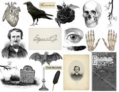 an assortment of old - fashioned halloween related items are depicted in this illustration from the late 19th century