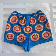 Free People Crochet Colorful Lined Shorts With Drawstring. Never Worn. Gently Washed And Air Dried But Never Worn. Thick And Soft. Crochet Colorful, Free People Crochet, Free People Shorts, Blue Orange, Free People, High Waist, Color Blue, High Waisted, Womens Shorts