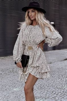 White Polka Dot Ruffle Double Layered Dress Polka Dot Long Sleeve Dress With Ruffles, Chic Polka Dot Mini Dress For Day Out, Polka Dot Dress With Ruffle Hem For Brunch, Causal Dresses, Spaghetti Strap Maxi Dress, Bodycon Floral Dress, Layered Dress, Square Neck Dress, Split Dress