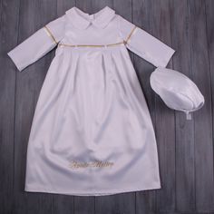 Personalized Christening Gown for Baby Boy - Hat - Shoes Classic White Baptism Dress For Church, Elegant Gold Baptism Dress, Baptism Gown Boy, Christening Gowns For Boys, Boy Baptism Outfit, Baptism Gown, Baptism Outfit, Newborn Gown, Baby Boy Hats