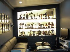 a living room filled with lots of figurines