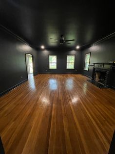 Black living room Black Walls Wood Floor, Black Wall Black Ceiling, All Black Painted Room, Black Wall Wood Floor, Flooring With Black Walls, Black Ceiling Black Walls, Black Walls Gold Ceiling, Black Wall And Ceiling Bedroom, Black Walls And Ceiling Bedroom