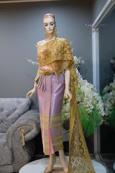 Thai Chakkri costume is seen at events such as royal ceremonies or traditional wedding dress in modern days. Our teams has spent more than 15 years experience doing this craftmanship by ancient handmade embroidery technique following our predecessors. This dress normally takes at least 1 months to be finished made by more than 2 embroiderers working together. Package Contents:  1 Dress Materials: Handwoven, Bead ,Lace How to body measurement: After Placing order, we will give you the pictures ho Traditional Wedding Dresses, Handwoven Fabric, Embroidery Techniques, Bridal Dress, Traditional Wedding, Dream Dress, Laos, Dress Materials, Bridal Dresses