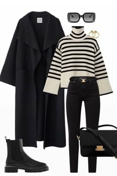 Black And White Outfit, Mode Tips, White Striped Sweater, Winter Fashion Outfits Casual, Paris Mode, Mode Casual, White Outfit, Looks Chic, Casual Winter Outfits