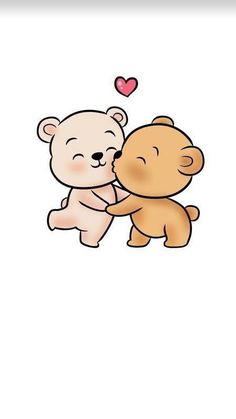 two teddy bears hugging each other with a heart in the background