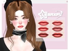 an animated image of a woman with long brown hair and red lipstick on her lips