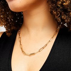 Create a casual-chic look with this 14K gold paper clip chain necklace. Hollow 14K yellow gold This classic choice showcases polished 5.6mm wide oval-shaped paper clip links Lovely alone or layered 20.0-inch necklace; lobster claw clasp Classic Gold Chain Jewelry In Paperclip Shape, Classic Paperclip Gold Chain Jewelry, Classic Rectangular Chain Necklace, Classic Oval Chain Necklace For Everyday, Classic Rectangular Paperclip Chain Necklace, Classic Paperclip Chain Necklace, Classic Rectangular Tarnish Resistant Chain Necklace, Classic Tarnish-resistant Rectangular Chain Necklace, Classic Jewelry With Paperclip Chain And Rectangular Links