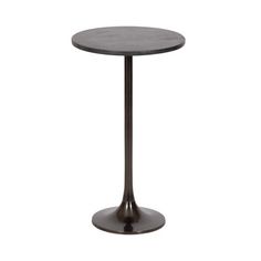 a round table with a black top and metal base on an isolated white background,