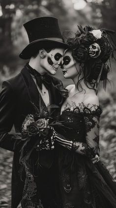 black and white photo of two people in costumes