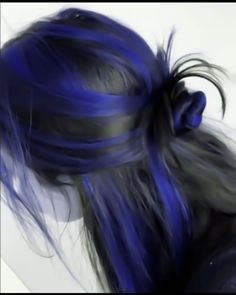 Natural Fun Hair Color, Fun Dyed Hair Ideas, Black Hair Blue Skunk Stripe, Purple Ends On Black Hair, Dark Blue Hair Dye Ideas, Cool Hair Dye Ideas Brunettes, Fun Dyed Hair, Blue Hair Girl Aesthetic, Blue And Black Hair Ideas