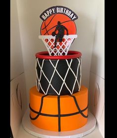 a birthday cake made to look like a basketball hoop