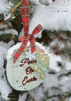 a christmas ornament hanging from a tree