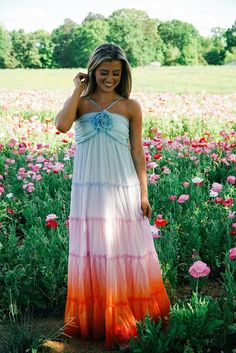 Coastal Sunsets Ombre Maxi Dress Dropping Dress, Coastal Outfits, Dress Boutiques, Vacation Dinner, Luau Dress, Summer Maxi Dress Floral, Resort Dress, Ombre Maxi Dress, Rainbow Ombre