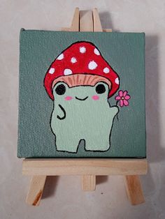 a painting of a mushroom with a flower in its hand