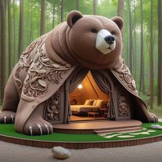 an inflatable bear tent is set up to look like it has been built into the ground