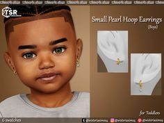 an image of a small child's face with ear piercings on it and the words, small pearl hoop earrings