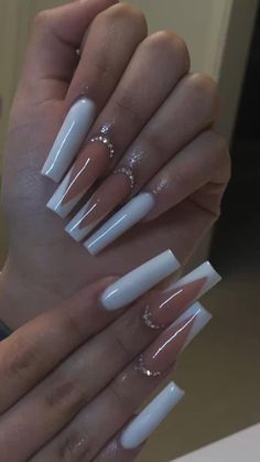 Long Acrylic Nail Designs, Ombre Acrylic Nails, White Acrylic Nails, French Tip Acrylic Nails, Cute Acrylic Nail Designs, Long Acrylic Nails Coffin, Long Square Acrylic Nails, Bling Acrylic Nails, Acrylic Nails Coffin Short