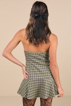 Chic meets adorable when it comes to the Motel Hadia Yellow Plaid Strapless Drop Waist Mini Dress! Lightweight woven fabric, with a glen-style plaid pattern (in hues of grey, yellow, and black), shapes a straight neckline (with hidden no-slip strips) and a fitted, strapless bodice. Princess seams run down the figure-skimming silhouette that meets a fluttery skirt with a drop waist design and a flirty mini hem. Elastic at back for fit and hidden side zipper. Fit: This garment fits true to size. L Black Shapes, Drop Waist Dress, Adhesive Bra, Glen Plaid, Straight Neckline, Yellow Plaid, Princess Seams, Dropwaist Dress, Plaid Fashion