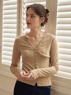 Floral Academia, Embroidery Sweaters, Fall Knitwear, Sean Young, At Home Outfits, Autumn Knitwear, Clothing Retail, Knitted Top, Color Khaki