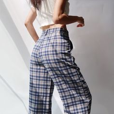 Brand Name: Tavimart Style: CasualWaist Type: HIGHDecoration: ButtonFabric Type: BroadclothPattern Type: PlaidPant Style: Wide Leg PantsMaterial: Cotton LinenFit Type: RegularLength: Full LengthClosure Type: Button FlyModel Number: JK2008282Front Style: Pleated Plaid Wide Leg Pants, Mint Green Prom Dress, Vintage Trousers, Y2k Jeans, Green Prom Dress, Loose Jeans, Applique Dress, Mermaid Evening Dresses, Evening Dresses Elegant