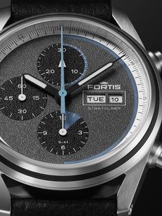 Fortis considers its 'Stratoliner S-41' reference 'the ultimate space watch' – it houses a high-tech WERK 17 chronograph, the first movement to be tested in the stratosphere. Designed for robustness, it's made from polished stainless steel and has a textured 'Cosmic Grey' face with blue markers reserved for interstellar travel. The term 'heirloom' typically refers to antiques, but this is one for future generations to adorn. For warranty information, please refer to details & care Interstellar Travel, Space Watch, Polished Stainless Steel, Interstellar, Black Watch, Chronograph Watch, Luxury Watches, Stainless Steel Case, High Tech