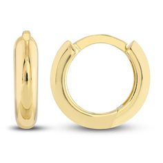 A lustrous high-polish finish adorns these timeless women's huggie hoop earrings. Fashioned in 14K yellow gold, the 9.25mm earrings secure in place with hinged backs. Classic 14k Gold Tarnish Resistant Huggie Earrings, Classic Tarnish Resistant 14k Gold Huggie Earrings, Classic Huggie Earrings With Spring Ring Clasp For Anniversary, Classic Yellow Gold Tarnish Resistant Huggie Earrings, Classic Yellow Gold Tarnish-resistant Huggie Earrings, 14k White Gold Polished Huggie Earrings, 14k Gold Small Hoop Huggie Earrings For Formal Occasions, Formal 14k Gold Small Hoop Huggie Earrings, 14k Gold Huggie Hoop Earrings With Polished Finish