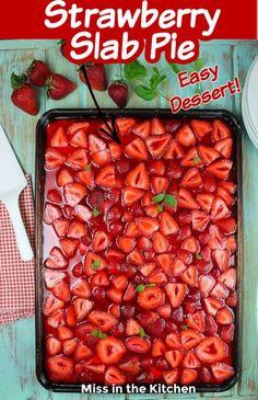 strawberry slab pie with text overlay