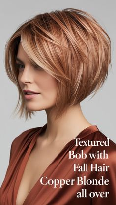 Textured Bob with Fall Hair Colors Copper Blonde All Over. Strawberry Blonde Hair Extensions, Fall Hair Colors Copper, Copper Blonde Hair Color, Fall Blonde Hair Color, Copper Blonde Hair, Strawberry Blonde Hair Color, Copper Blonde, Blonde Hair Extensions