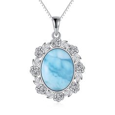 PRICES MAY VARY. 💙DESIGN CONCEPT: Larimar necklaces are commonly cherished for their unique beauty and oceanic vibes. They can make a memorable and special gift for someone who appreciates gemstone jewelry or has a love for the sea. Whether worn casually or for dressier occasions, Larimar necklace are sure to make a stunning and eye-catching addition to any jewelry collection. 💙SPECIFICATION of Blue Larimar Necklace: Pendant size: 0.74x1.17 inches/19x30 mm(LxH), Box chain length: 20inch, Width Larimar Necklaces, Necklaces Wedding, Larimar Necklace, Black Onyx Earrings, Sterling Necklaces, Onyx Earrings, Purple Crystal, Flower Pendant Necklace, Unique Beauty