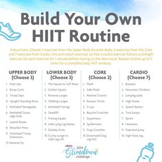 a poster with instructions on how to build your own hiit routine for beginners