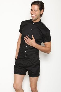 Stylish rompers and Jumpsuits Designed for men. The Original Male Romper in Black is this summer's latest fashion trend. Black Casual Short Sleeve Jumpsuits And Rompers, Black Short Sleeve Jumpsuits For Summer, Black Short Sleeve Jumpsuits And Rompers For Summer, Black Cotton Jumpsuit For Summer, Summer Short Sleeve Relaxed Fit Jumpsuits And Rompers, Black Short Sleeve Jumpsuits And Rompers For Spring, Fitted Black Cotton Jumpsuit, Fitted Black Cotton Jumpsuits And Rompers, Male Jumpsuit