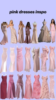 pink dresses are shown in different colors and sizes, with the words pink dress inspo above them