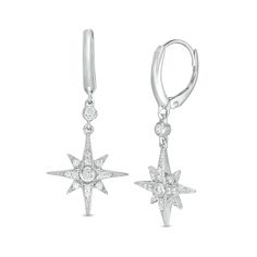 1/3 CT. T.W. Diamond North Star Drop Earrings in Sterling Silver | Zales Sparkling Star-shaped Diamond Earrings, Sterling Silver Star-shaped Diamond Earrings, Star-shaped Diamond Earrings With Accents, Star-shaped Silver Diamond Earrings, Celestial Diamond Earrings With Diamond Accents, Sparkling Diamond Star Earrings, Celestial Diamond Earrings With Accents, Celestial Diamond Silver Earrings, Star-shaped Diamond Earrings Fine Jewelry